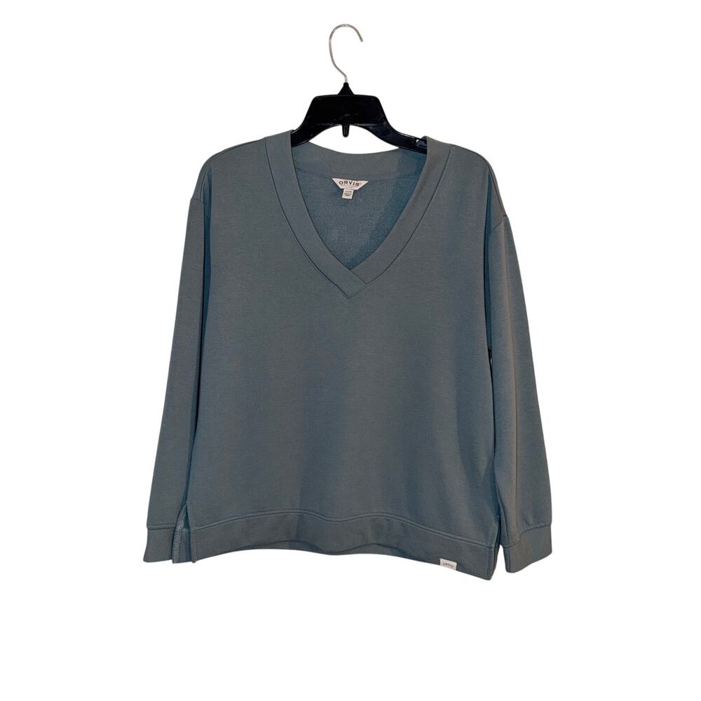 Orvis Women’s Small Blue V-Neck Pullover Sweatshirt Modal Blend Soft